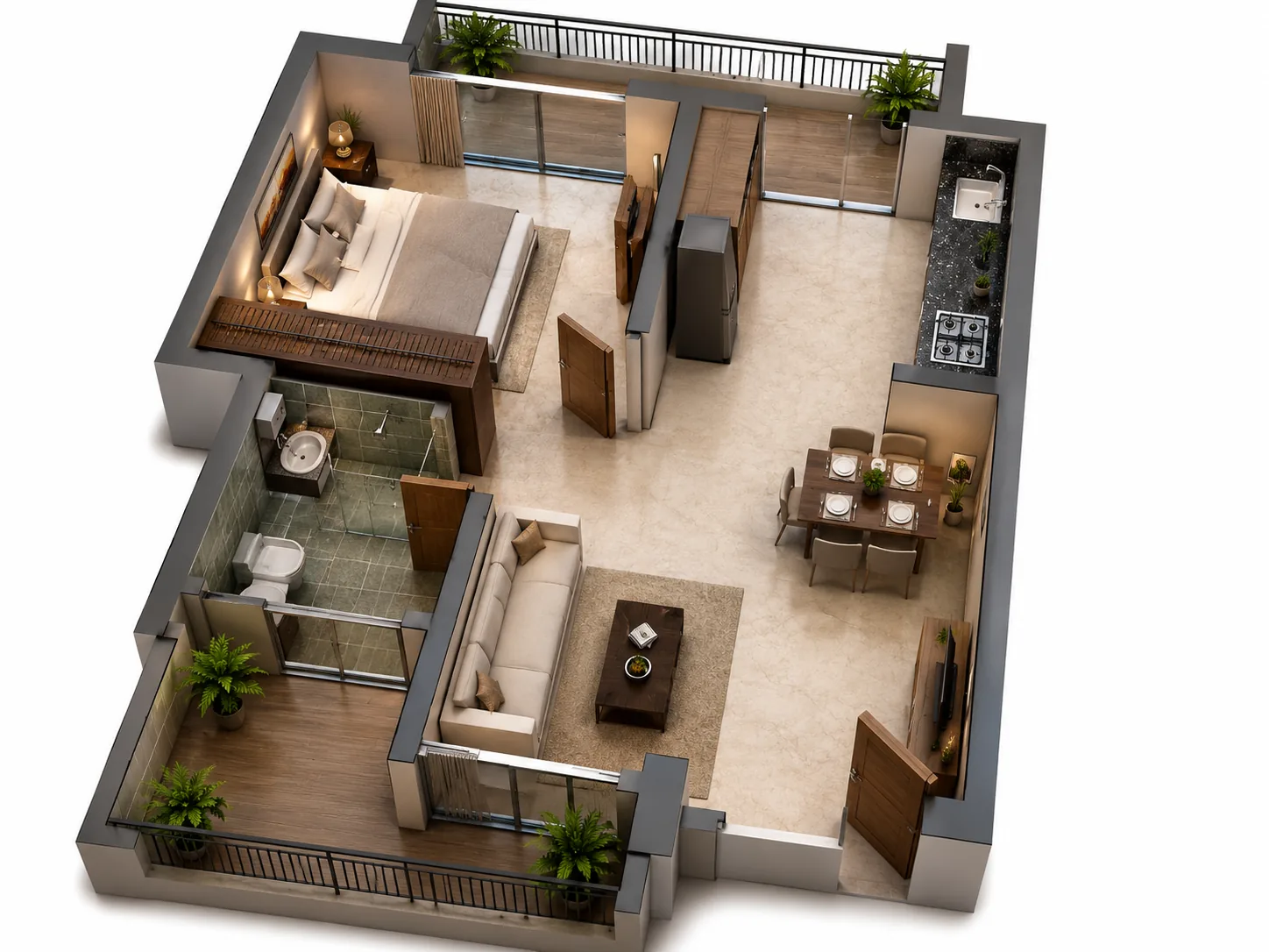 One bedroom 3D plan
